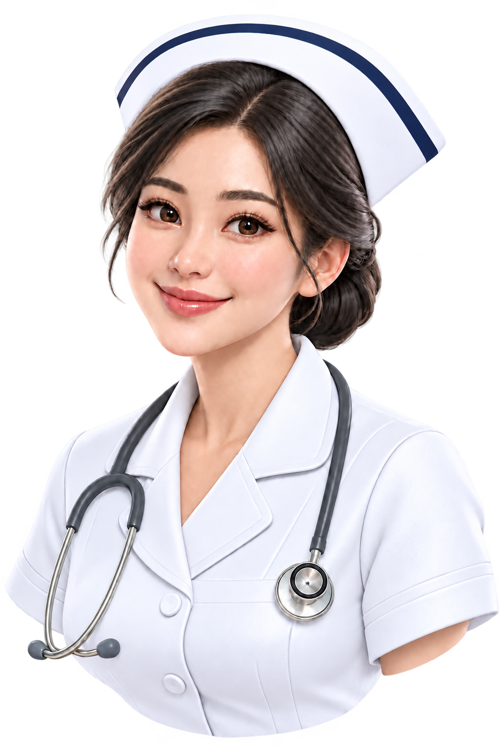 พยาบาล 3D สวมหมวกสีขาว ยิ้มต้อนรับ